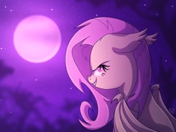 Size: 1024x768 | Tagged: safe, artist:golden bloom, derpibooru import, fluttershy, bat pony, pony, bat ponified, female, flutterbat, moon, night, race swap, solo, species swap, stars