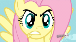 Size: 1920x1080 | Tagged: safe, derpibooru import, screencap, fluttershy, pegasus, pony, keep calm and flutter on, season 3, 1080p, angry, animated, anime effect, badass, blinking, close-up, eye shimmer, female, flutterbadass, gif, gritted teeth, mare, solo, stare, teeth, the stare