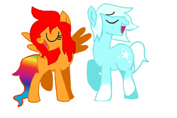 Size: 900x601 | Tagged: safe, artist:rainbow-neko-chan, derpibooru import, oc, oc only, oc:blank hooves, oc:rainbow neko, earth pony, pegasus, pony, colt, eyes closed, female, foal, male, mare, simple background, singing, smiling, stallion, white background, wings