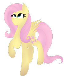 Size: 1732x2081 | Tagged: safe, artist:martiiee, derpibooru import, fluttershy, pegasus, pony, female, folded wings, looking up, mare, raised hoof, raised leg, simple background, smiling, solo, three quarter view, transparent background, wings