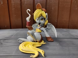 Size: 2048x1536 | Tagged: safe, artist:simplesample, artist:v747, derpibooru import, derpy hooves, pegasus, pony, 3d print, 3d printed, cap, clothes, happy, hat, irl, mug, photo, photography, solo, steam, traditional art