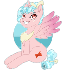 Size: 1016x1190 | Tagged: safe, artist:anisr, derpibooru import, cozy glow, alicorn, pony, alicornified, cozycorn, grin, looking at you, race swap, simple background, smiling, solo, transparent background