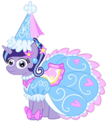 Size: 716x810 | Tagged: safe, artist:darlycatmake, derpibooru import, starlight glimmer, pony, unicorn, alternate hairstyle, bow, clothes, dress, dressup, ear piercing, flower, flower in hair, froufrou glittery lacy outfit, happy, hat, hennin, jewelry, looking at you, necklace, piercing, princess, princess starlight glimmer, proud, simple background, smiling, smiling at you, solo, starlight glimmer is best facemaker, transparent background