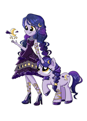 Size: 3571x5000 | Tagged: safe, artist:wenraz, derpibooru import, oc, oc only, oc:moonlight serene, pony, unicorn, equestria girls, bracelet, clothes, dress, duality, duo, equestria girls-ified, female, high heels, jewelry, raised hoof, raised leg, self paradox, self ponidox, shoes, simple background, transparent background, unshorn fetlocks