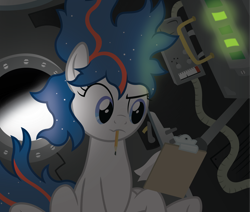 Size: 3538x3000 | Tagged: safe, artist:tolerance, oc, oc:nasapone, earth pony, pony, clipboard, female, mare, nasapone, solo, zero gravity