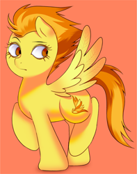 Size: 1489x1893 | Tagged: safe, artist:relighted, derpibooru import, spitfire, pegasus, pony, digital art, female, full body, mare, raised hoof, raised leg, shading, simple background, solo, wings