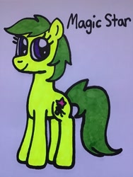 Size: 2448x3264 | Tagged: safe, artist:maddiedraws5678, derpibooru import, magic star, earth pony, pony, g1, g4, adorablestar, colored, cute, female, full body, g1 to g4, generation leap, green hair, green mane, green tail, hooves, mare, purple eyes, simple background, smiling, standing, tail, traditional art, white background
