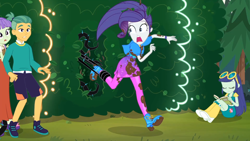 Size: 1920x1080 | Tagged: safe, derpibooru import, edit, edited screencap, screencap, blueberry cake, guy grove, rarity, starlight, better together, equestria girls, lost and pound, lost and pound: rarity, black vine, book, female, garden, geode of shielding, i've seen enough hentai to know where this is going, magical geodes, male, maze, mud, muddy, music festival outfit, neon garden maze, outdoors, running, scared, terrified