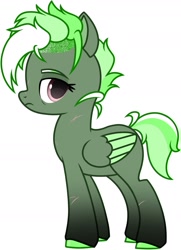 Size: 1421x1962 | Tagged: safe, artist:dancingkinfiend, derpibooru import, oc, oc only, oc:virulent conveyance, pegasus, pony, fanfic:pegasus device, fanfic:rainbow factory, g4, bags under eyes, base, base used, coat markings, colored hooves, colored wings, fanfic art, female, folded wings, frown, full body, green fur, hooves, looking at you, mare, messy hair, messy mane, multicolored hair, multicolored mane, pegasus device, pegasus oc, scar, shaved head, shaved mane, short hair, short mane, short tail, socks (coat marking), solo, standing, tail, tired, wings