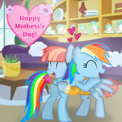 Size: 720x720 | Tagged: safe, artist:mlplary6, derpibooru import, rainbow dash, windy whistles, pegasus, pony, butt, female, flower, heart, hug, mare, mother and child, mother and daughter, mother's day, parent and child, rainbutt dash, rose, smiling