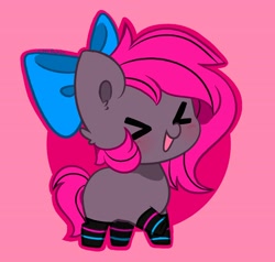 Size: 3536x3363 | Tagged: safe, artist:kittyrosie, derpibooru import, oc, oc only, earth pony, ><, abstract background, bandana, blushing, chibi, clothes, cute, earth pony oc, eyes closed, ocbetes, open mouth, simple background, socks, striped socks