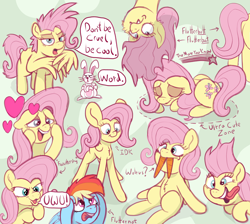 Size: 3332x2992 | Tagged: safe, artist:pony-thunder, derpibooru import, angel bunny, fluttershy, rainbow dash, bat pony, pegasus, rabbit, animal, bat ponified, butt, flutterbat, flutterbutt, heart, multeity, race swap, so much flutter, species swap, the more you know, uwu