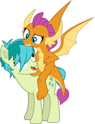 Size: 2454x3185 | Tagged: safe, artist:frownfactory, derpibooru import, sandbar, smolder, dragon, pony, dragoness, dragons riding ponies, female, horn, male, riding, simple background, smolder riding sandbar, transparent background, vector, wings