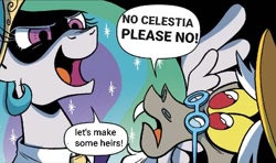 Size: 584x346 | Tagged: safe, derpibooru import, edit, idw, discord, princess celestia, spoiler:comic, spoiler:comicff20, dislestia, female, imminent rape, imminent sex, implied sex, male, mare, shipping, straight, this will end in babies