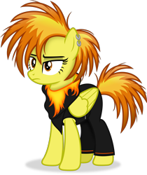Size: 3383x4031 | Tagged: safe, artist:anime-equestria, derpibooru import, spitfire, pegasus, alternate hairstyle, clothes, ear piercing, female, lidded eyes, mare, piercing, scarf, simple background, solo, transparent background, vector, wings