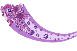 Size: 3300x2200 | Tagged: safe, artist:lupulrafinat, derpibooru import, oc, oc only, oc:wild dawn, hybrid, bedroom eyes, eyelashes, female, flying, grin, mare, paw prints, simple background, smiling, solo, transparent background, wings