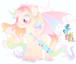 Size: 3040x2577 | Tagged: safe, artist:whohwo, derpibooru import, fluttershy, rainbow dash, bat pony, pony, base used, baseball bat, bat ponified, bat wings, eyelashes, female, flutterbat, fusion, makeup, male, mare, multicolored hair, race swap, rainbow hair, smiling, species swap, stallion, unshorn fetlocks, wings