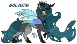 Size: 2019x1166 | Tagged: safe, artist:poppln, derpibooru import, oc, oc only, changeling, changeling queen, changepony, changeling queen oc, magical lesbian spawn, offspring, parent:princess celestia, parent:queen chrysalis, parents:chryslestia, raised hoof, raised leg, simple background, solo, transparent background