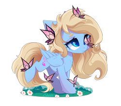 Size: 3058x2672 | Tagged: safe, artist:xsatanielx, derpibooru import, oc, oc only, butterfly, pegasus, pony, commission, female, flower, rcf community, simple background, solo, transparent background