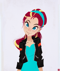 Size: 1144x1369 | Tagged: safe, artist:ajvl, derpibooru import, sunset shimmer, equestria girls, alternate hairstyle, female, headband, human coloration, simple background, solo, white background