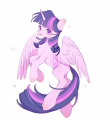 Size: 3053x3474 | Tagged: safe, artist:leafywind, derpibooru import, twilight sparkle, twilight sparkle (alicorn), alicorn, pony, chest fluff, colored pupils, cute, female, high res, lightly watermarked, looking at you, mare, obtrusive watermark, open mouth, open smile, simple background, smiling, smiling at you, solo, sparkles, spread wings, twiabetes, watermark, white background, wings