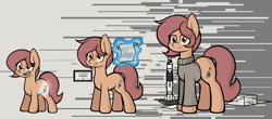 Size: 3000x1319 | Tagged: safe, artist:aaathebap, derpibooru import, oc, oc only, oc:neutrino, pony, age progression, braces, cutie mark, female, filly, foal, mare, smiling, spaceship