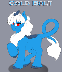 Size: 4000x4600 | Tagged: safe, artist:sketchy knight, derpibooru import, oc, oc only, oc:cold bolt, kirin, absurd resolution, eyebrows, gray background, kirin oc, lony, looking at you, male, raised hoof, raised leg, red eyes, reference sheet, shadow, simple background, smiling, smiling at you, solo