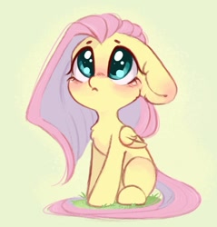 Size: 1032x1079 | Tagged: safe, artist:melodylibris, derpibooru import, fluttershy, pegasus, pony, big ears, big eyes, blushing, chest fluff, cute, ears, female, floppy ears, folded wings, looking up, mare, sad, sadorable, shyabetes, sitting, solo, wings