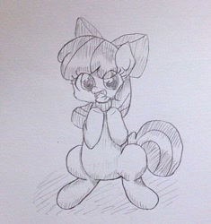 Size: 602x640 | Tagged: safe, artist:up_p_ab, derpibooru import, apple bloom, earth pony, pony, cupcake, eating, female, filly, foal, food, sitting, sketch, solo, traditional art