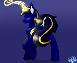 Size: 5244x4260 | Tagged: safe, artist:crash9902, derpibooru import, oc, oc only, oc:vajr, pony, unicorn, ear fluff, ears, magic, male, rear view, simple background, solo, underhoof