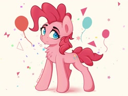 Size: 4000x3000 | Tagged: safe, artist:stravy_vox, derpibooru import, pinkie pie, chest fluff, female, looking at you, mare, simple background, smiling, smiling at you, solo