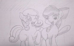 Size: 640x402 | Tagged: safe, artist:up_p_ab, derpibooru import, apple bloom, oc, earth pony, pony, female, filly, foal, sketch, traditional art