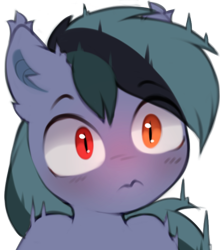 Size: 540x613 | Tagged: safe, artist:astralblues, derpibooru import, oc, oc only, oc:scrimmy, bat pony, pony, bat pony oc, ear fluff, ears, heterochromia, male, shocked, shocked expression, simple background, solo, stallion, surprised, transparent background