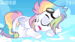 Size: 1280x720 | Tagged: safe, artist:goblinengineer, artist:unknownvillage3, derpibooru import, oc, oc only, pegasus, pony, animated, base used, female, gif, goggles, lying down, mare, multicolored hair, pegasus oc, prone, rainbow hair, sleeping, snoring, solo