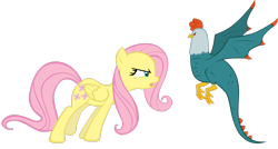 Size: 3346x1792 | Tagged: safe, artist:goblinengineer, derpibooru import, fluttershy, cockatrice, pegasus, pony, season 1, stare master, duo, female, mare, simple background, transparent background, vector