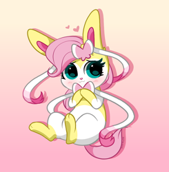 Size: 4000x4080 | Tagged: safe, artist:kittyrosie, derpibooru import, part of a set, fluttershy, blushing, cute, gradient background, pokémon, shyabetes, simple background, sylveon