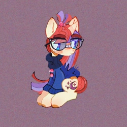 Size: 1500x1500 | Tagged: safe, artist:bug-roux, derpibooru import, moondancer, pony, unicorn, clothes, female, glasses, horn, mare, sitting, solo, sweater