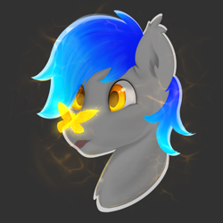 Size: 4050x4050 | Tagged: safe, artist:bellfa, derpibooru import, oc, oc only, oc:wangeleon, butterfly, pony, :p, absurd resolution, blue hair, colored pupils, ear fluff, ear tufts, ears, gray, male, shining, simple background, solo, stallion, sticker, tongue, tongue out