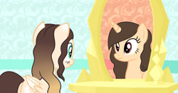 Size: 1280x669 | Tagged: safe, artist:cindystarlight, derpibooru import, oc, oc:cindy, alicorn, pegasus, pony, female, mare, mirror