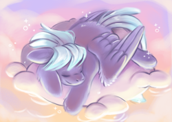 Size: 4096x2896 | Tagged: safe, artist:cutepencilcase, derpibooru import, cloudchaser, pegasus, pony, cloud, eyes closed, female, lying down, lying on a cloud, mare, prone, sleeping, sleeping on a cloud, solo