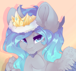 Size: 2666x2500 | Tagged: safe, artist:shooshaa, derpibooru import, oc, oc:prince plushy soft, alicorn, beard, bust, crown, cute, facial hair, jewelry, portrait, pretty, regalia, solo