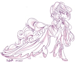 Size: 1009x804 | Tagged: safe, artist:jowyb, derpibooru import, earth pony, pony, 2016, clothes, dress, female, mare, monochrome, old art, solo