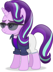 Size: 3448x4711 | Tagged: safe, artist:anime-equestria, derpibooru import, starlight glimmer, pony, unicorn, absurd resolution, clothes, female, full body, hooves, horn, jewelry, lidded eyes, mare, necklace, shadow, simple background, smiling, solo, standing, sunglasses, tail, transparent background, vector
