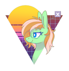 Size: 2292x2375 | Tagged: safe, artist:musicfirewind, oc, oc only, oc:sapphie, pegasus, pony, bags under eyes, blue eyes, bust, eyebrows visible through hair, female, glasses, green coat, looking to side, looking to the left, mare, simple background, smiling, solo, transparent background, two toned mane, vaporwave