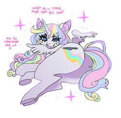 Size: 1020x992 | Tagged: safe, artist:soaomyu, derpibooru import, oc, oc only, alicorn, pony, butt, dialogue, looking at you, looking back, looking back at you, plot, simple background, solo, sparkles, white background