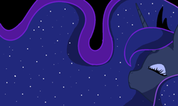 Size: 1274x759 | Tagged: safe, artist:manglethemangledtoy, derpibooru import, princess luna, alicorn, pony, black background, crown, eyes closed, eyeshadow, female, horn, jewelry, makeup, mare, regalia, simple background, sparkles