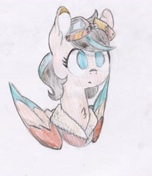 Size: 3217x3741 | Tagged: safe, artist:foxtrot3, derpibooru import, oc, oc only, oc:crop duster, pegasus, pony, aviator goggles, blue eyes, bomber jacket, clothes, goggles, jacket, solo, traditional art