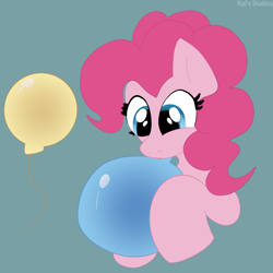 Size: 2000x2000 | Tagged: safe, artist:kaifurry, derpibooru import, pinkie pie, earth pony, pony, balloon, blowing up balloons, cute, diapinkes, gray background, happy, high res, simple background, solo