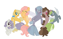 Size: 1280x804 | Tagged: safe, artist:firefox238, artist:rachelclaradrawz, derpibooru import, oc, oc only, oc:amber apple, oc:apple tart, oc:berry icing, oc:carjack, oc:cloudy skies, oc:jewelry box, oc:shining vision, pony, seapony (g4), base used, deviantart watermark, female, mare, next generation, obtrusive watermark, offspring, parent:big macintosh, parent:cheese sandwich, parent:flash sentry, parent:fluttershy, parent:pinkie pie, parent:rainbow dash, parent:rarity, parent:soarin', parent:twilight sparkle, parent:welcome inn, parents:cheesepie, parents:flashlight, parents:fluttermac, parents:soarindash, simple background, transparent background, watermark