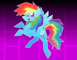 Size: 2048x1592 | Tagged: safe, artist:yumkandie, derpibooru import, rainbow dash, pegasus, pony, female, geometry, geometry dash, solo